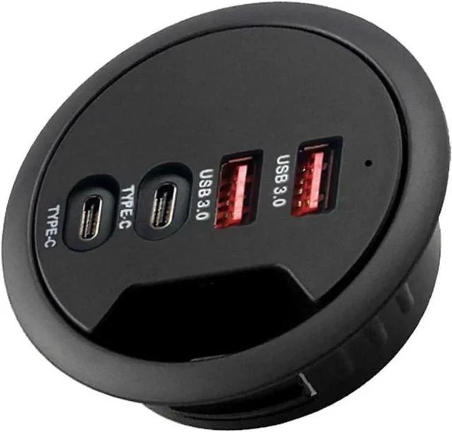 Main image of 60mm 2.36 Inch Grommet Mount USB 3.0 Desk Hub, 2 USB-A + 2 USB-C Ports for Data & Charging, Table Cable Hole USB Splitter with 5V/2A Power Adapter for Office & Gaming Desks