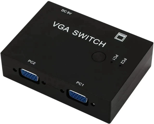 Alt view image 7 of 7 - 2 Port VGA SVGA Monitor Sharing Switch Box 2-in 1-Out for LCD PC TV Monitor