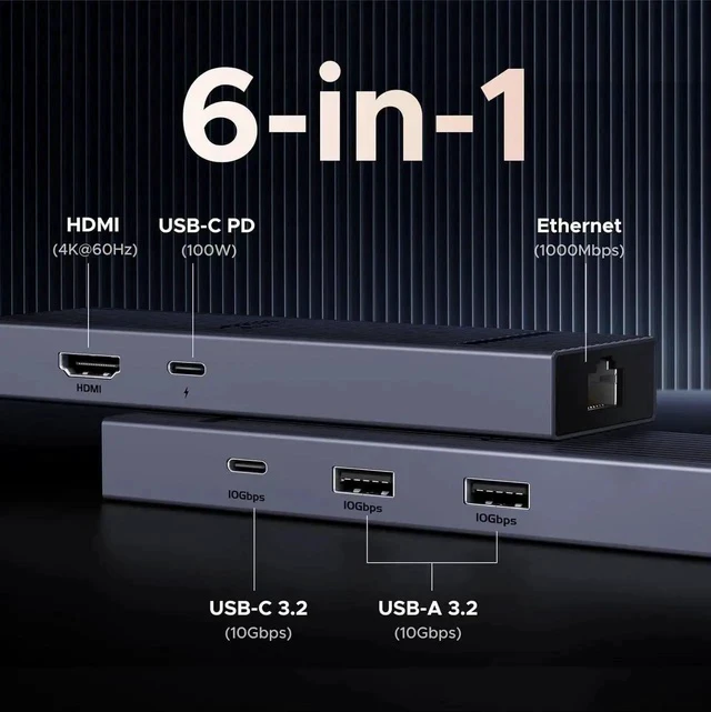 Alt view image 4 of 7 - UGREEN Revodok Pro 6 in 1 USB C Multiport Hub, Gigabit Ethernet Dock with 4K@60Hz HDMI, 100W PD Pass-Through Charging, 10Gbps USB-A & USB-C 3.2 Data Ports for MacBook M1/M2/M3, iPad, iPhone 16 Pro/Pro