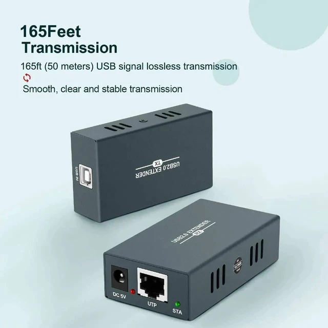 Alt view image 5 of 7 - USB 2.0 Over Ethernet Extender Kit with Built-in 4-Port Hub, Extend USB Signal Up to 165FT (50M) via Cat5e/Cat6/Cat7 Cable, Plug and Play No Driver Required USB RJ45 LAN Extension