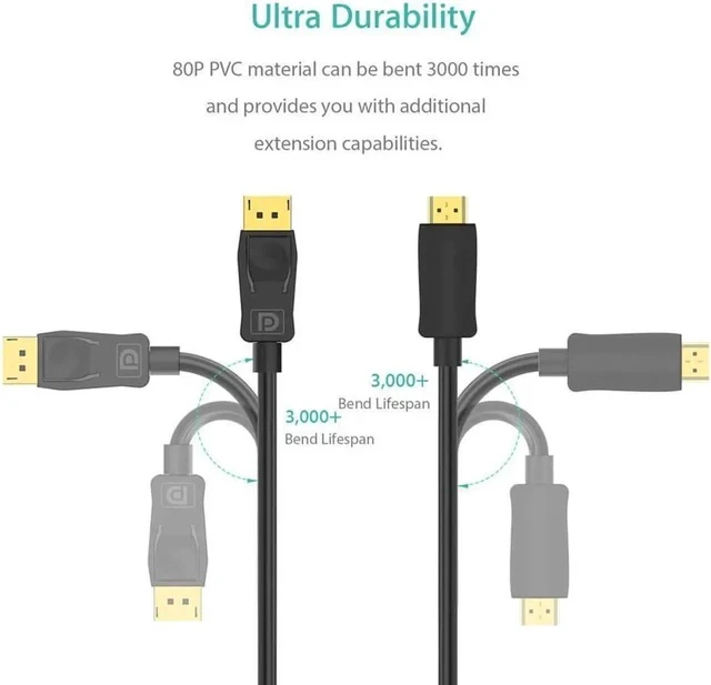 Alt view image 2 of 5 - 6ft 4K DP to HDMI to DP Cable 4K DisplayPort GOLD Plated 4K 2K 1080P Resolution