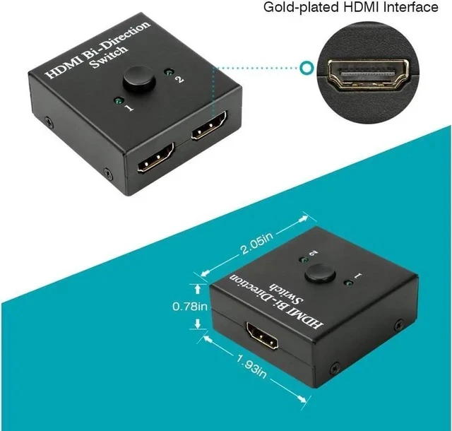 Alt view image 6 of 7 - Hdmi Switch 1x2 4K hdmi Switcher Dual Monitor 2 in 1 Out or 1 in 2 Out HDMI Bi-Directional Switcher 4Kx2K@60HZ Duplicating Video and Audio for Full Ultra HD 1080P 3D