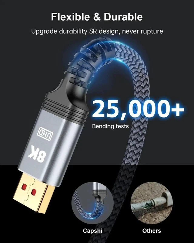 Alt view image 4 of 7 - 5ft 8K 4K DP Cable, VESA Certified, 32.4Gbps, High Refresh Rate for Gaming Monitor, HBR3, HDR
