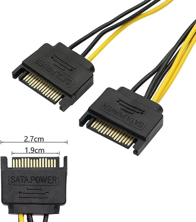 Alt view image 4 of 4 - 8 Inches Dual 15Pin SATA to PCIe 8Pin (6+2) GPU Power Adapter Cable, SATA to Graphics Card PCI-e Video Card Power Converter Cord