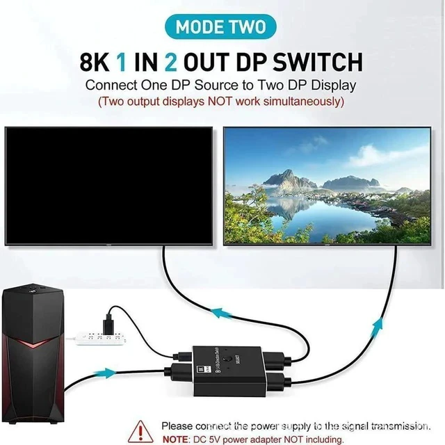 Alt view image 6 of 6 - 8K DP Switch Bidirectional Displayport 1.4 Switcher Displayport Splitter Convertor for Monitor Projector TV PC Laptop
