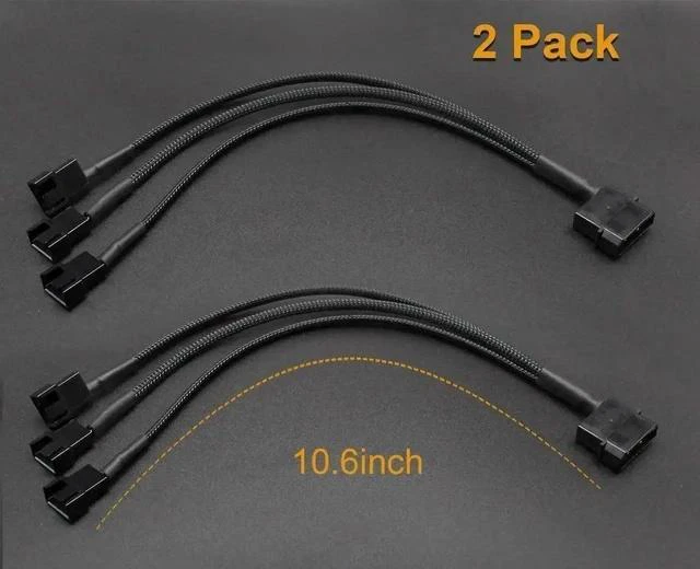 Main image of 10 Inch Molex to 3 Way 3Pin/4Pin PC Case Fan Splitter Cable, 4Pin LP4 Molex to Triple Fan Power Adapter (2 Pack)