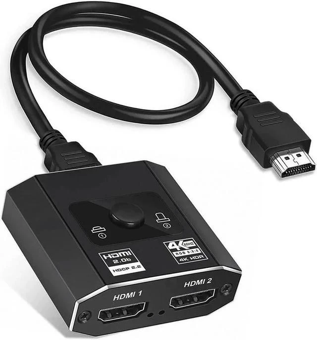 Main image of Aluminum 4K HDMI Switch HDMI 2.0b Switcher with HDMI Cable, 4K 60hz HDR Bi-Directional Switch Splitter 2 in 1 Out or 1 in 2 Out, Support 18Gbps 4K@60Hz, for PS5, Xbox Series X