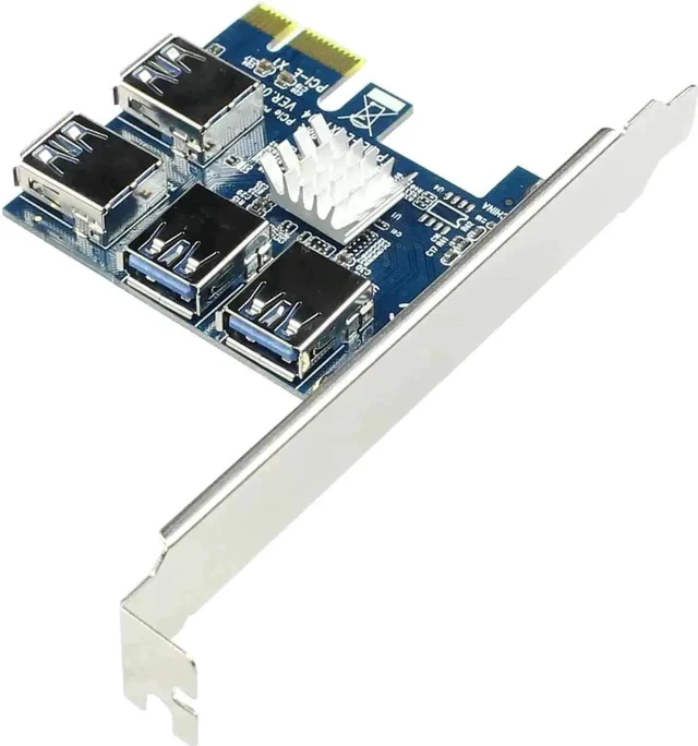 Alt view image 2 of 5 - PCIe 1X to 4 PCIe 16X Riser Card USB3.0 External PCI-e Port Multiplier Adapter for Bitcoin Mining Rig