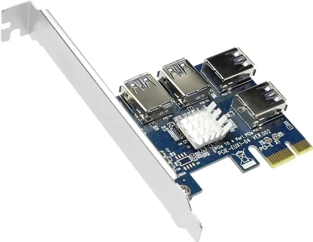 Alt view image 3 of 5 - PCIe 1X to 4 PCIe 16X Riser Card USB3.0 External PCI-e Port Multiplier Adapter for Bitcoin Mining Rig
