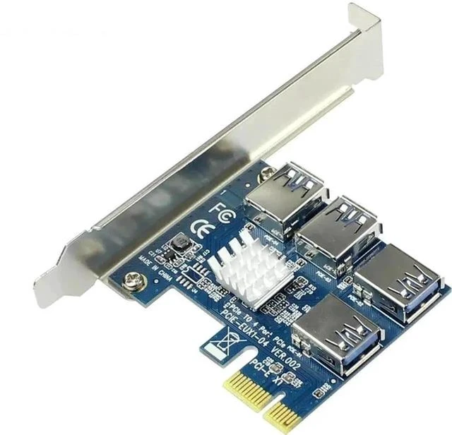 Main image of PCIe X1 to 4 PCIe X16 Multiplier Riser Card, USB 3.0 External Extension PCI-E Splitter Adapter for BTC Cryptocurrency Mining Rig