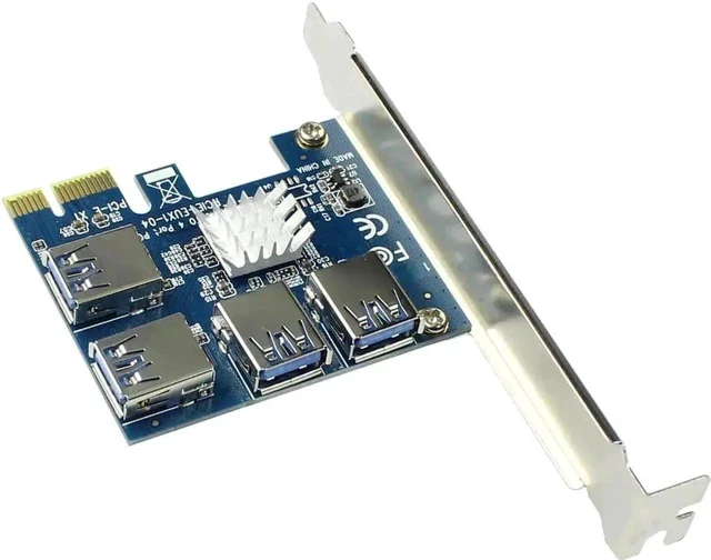 Alt view image 4 of 6 - PCIe X1 to 4 PCIe X16 Multiplier Riser Card, USB 3.0 External Extension PCI-E Splitter Adapter for BTC Cryptocurrency Mining Rig