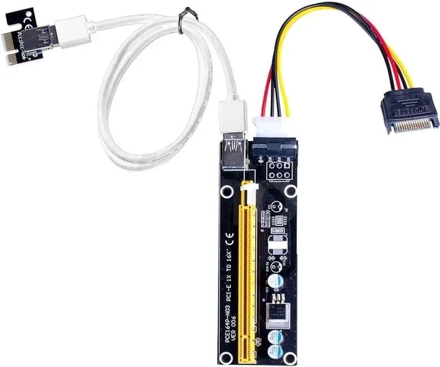 Alt view image 5 of 6 - Ver006 PCI-E Mining Riser Card, PCIe 1X to 16X GPU Extension Adapter with 0.6M USB 3.0 Cable & SATA to 6Pin Power Cord, Black for Bitcoin Ethereum Crypto Mining