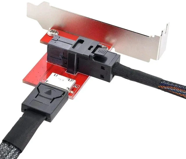 Alt view image 2 of 7 - PCIe 4.0 Mini SAS HD SFF-8643 to OCuLink SFF-8611/SFF-8612 Female PCBA Adapter Card with Full Height Bracket