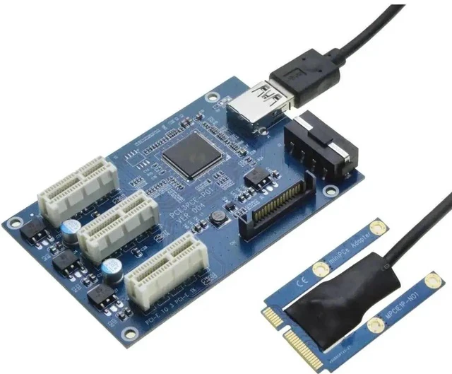 Alt view image 4 of 6 - Mini PCIe to 3 PCIe 1X Riser Card Mini ATX Laptop PCI-e Port Multiplier Expansion Adapter