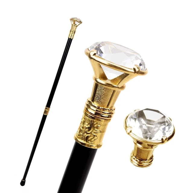 Alt view image 3 of 7 - Metal Walking Stick Crystal Diamond Head 35.8 Inch Scepter Royal Crystal King Walking Stick New Year's Eve Performance Props(Glod)