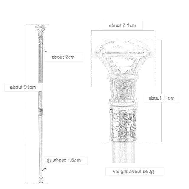 Alt view image 7 of 7 - Metal Walking Stick Crystal Diamond Head 35.8 Inch Scepter Royal Crystal King Walking Stick New Year's Eve Performance Props(Glod)
