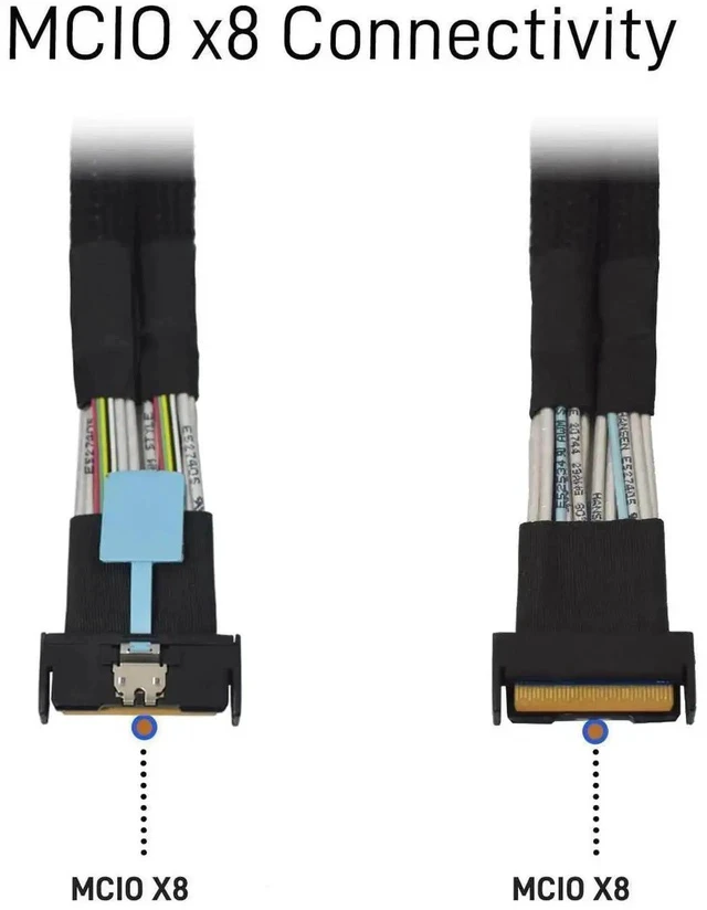 Alt view image 3 of 6 - 50cm 1.6ft PCIe 4.0 MCIO x8 to Dual SFF-8639 U.2 NVMe Splitter Cable with 15-Pin SATA Power, Mini Cool Edge IO High-Speed Storage Extension Cord for Server Motherboard Dual NVMe SSD Arrays