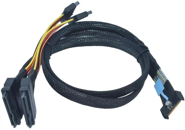 Alt view image 4 of 6 - 50cm 1.6ft PCIe 4.0 MCIO x8 to Dual SFF-8639 U.2 NVMe Splitter Cable with 15-Pin SATA Power, Mini Cool Edge IO High-Speed Storage Extension Cord for Server Motherboard Dual NVMe SSD Arrays