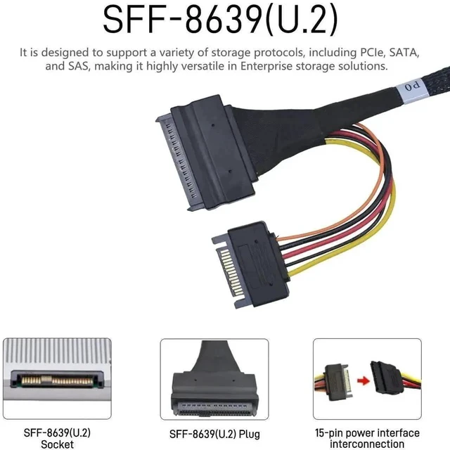 Alt view image 6 of 6 - 50cm 1.6ft PCIe 4.0 MCIO x8 to Dual SFF-8639 U.2 NVMe Splitter Cable with 15-Pin SATA Power, Mini Cool Edge IO High-Speed Storage Extension Cord for Server Motherboard Dual NVMe SSD Arrays