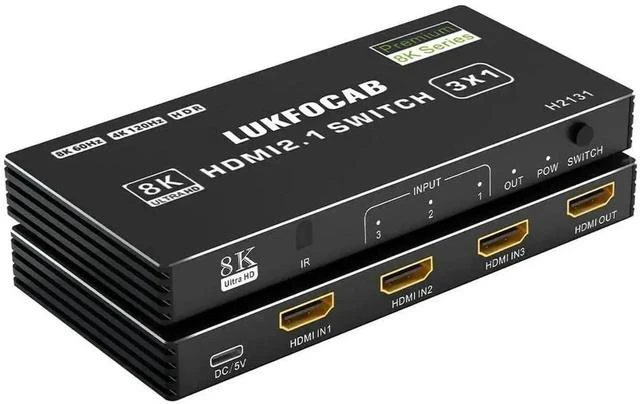 Main image of 3 in 1 Out HDMI 2.1 Switch, 48Gbps High Speed HDMI Switcher Supports 8K@60Hz, 4K@120Hz, HDR10, CEC & Auto Switching, HDCP 2.3 for PS5, Xbox Series X/S, Nintendo Switch, PC, DVD Player, HDTV