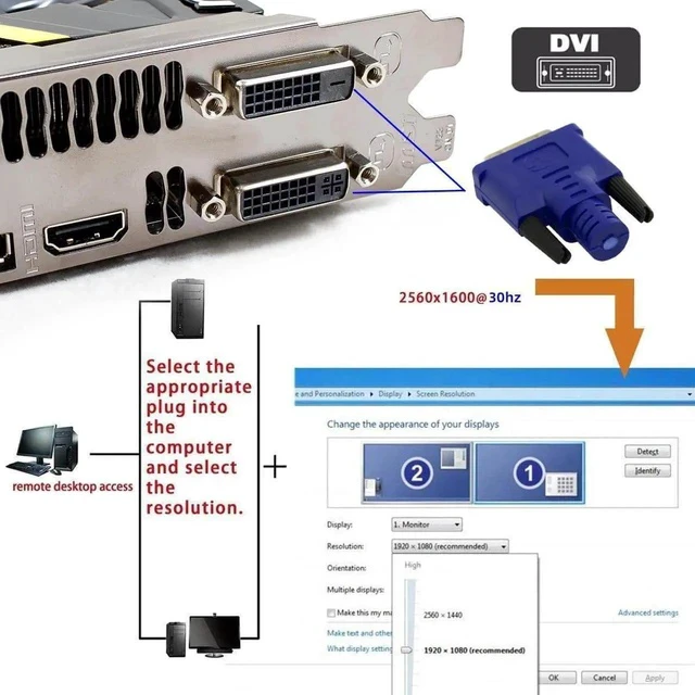 Alt view image 7 of 7 - DVI EDID Virtual Display Dummy Plug, Headless Ghost Display Emulator Supports 2560x1600@60Hz for Remote PC, Mining and Server