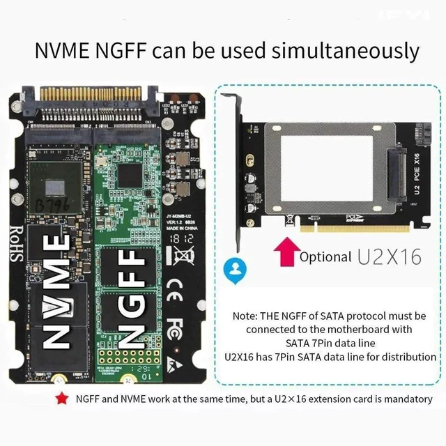 Alt view image 5 of 7 - NGFF M.2 to U.2 SFF-8639 Adapter, PCIe M.2 Converter Supports M Key & Key B SSD, M2 NVMe SATA to U.2 Drive Converter for Desktop PC Workstation Server