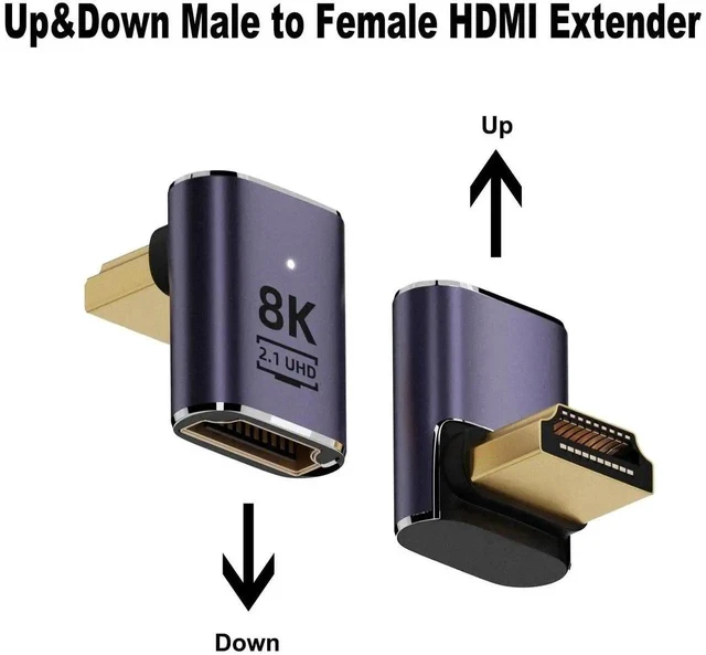 Alt view image 3 of 6 - 6 Pack Aluminum Alloy HDMI 2.1 Adapter Kit, 8K@60Hz 4K@120Hz Multi-Angle HDMI Extender, 90°/270° Up/Down/Left/Right Male to Female, Female to Female & Male to Male HDMI Coupler for PS5 Monitor HDTV PC