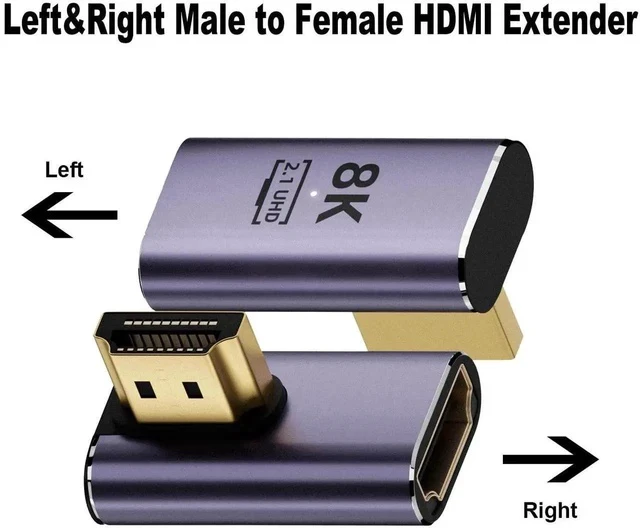 Alt view image 5 of 6 - 6 Pack Aluminum Alloy HDMI 2.1 Adapter Kit, 8K@60Hz 4K@120Hz Multi-Angle HDMI Extender, 90°/270° Up/Down/Left/Right Male to Female, Female to Female & Male to Male HDMI Coupler for PS5 Monitor HDTV PC