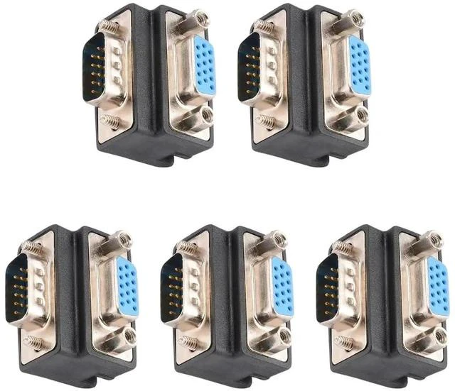 Main image of 5 Pack 90 Degree DB15 VGA Male to Female Right Angle Adapter, Nickel-Plated D-SUB 15Pin SVGA Elbow Coupler Extender for Monitors, PC, Laptops & Projectors