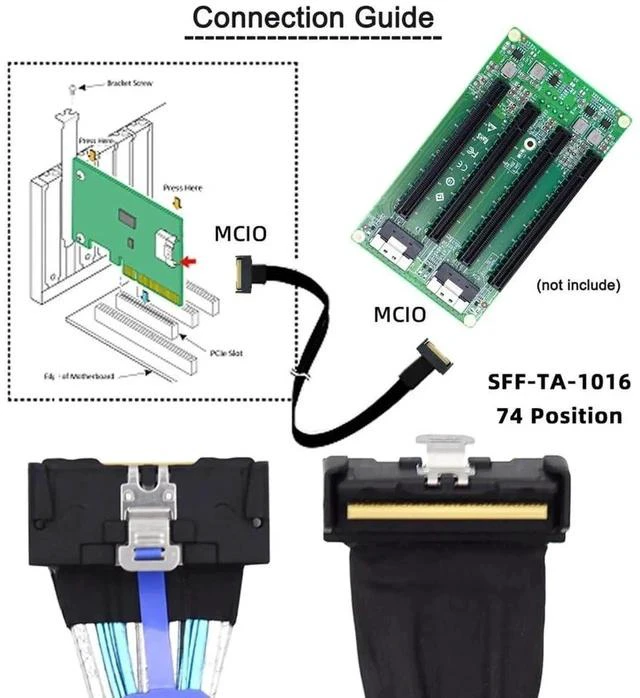 Alt view image 2 of 7 - 35cm PCIe 5.0 MCIO Angled Male to Male Extension Cable, Mini Cool Edge IO 74Pin 8i Slimline SAS 4.0 24Gbps High-Density Server Interconnect Cable for Data Center NVMe Storage Arrays