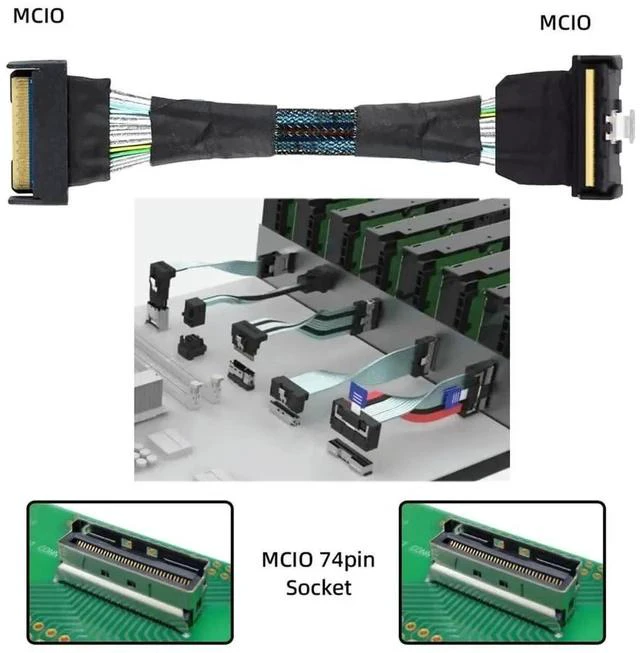 Alt view image 6 of 7 - 35cm PCIe 5.0 MCIO Angled Male to Male Extension Cable, Mini Cool Edge IO 74Pin 8i Slimline SAS 4.0 24Gbps High-Density Server Interconnect Cable for Data Center NVMe Storage Arrays