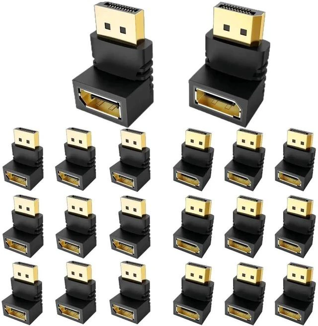 Main image of 20 Pack 90° & 270° Right Angle DisplayPort Male to Female Adapter, Gold-Plated DP Extender Supports 4K UHD for Monitor Laptop Graphics Card PC