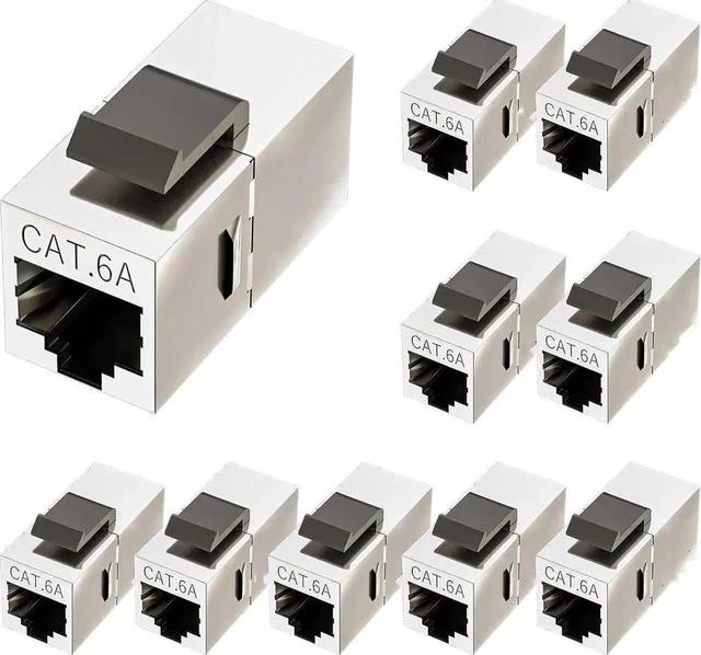 Main image of 10 Pack Cat6a Shielded RJ45 Keystone Coupler, Female to Female Inline Ethernet Extender Connector Compatible with Cat5e/Cat6/Cat6a Network Cables