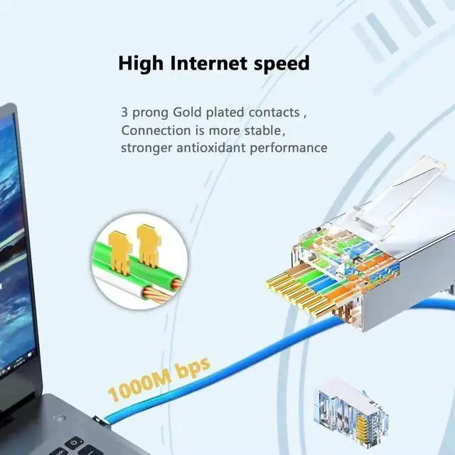 Alt view image 3 of 6 - 20 Pack Pass Through Shielded Cat6/Cat6a RJ45 Connectors, Gold Plated FTP STP Modular Plugs Fit Solid & Stranded Cat6 Cat6a Ethernet Cables