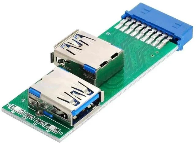 Main image of Dual Side USB 3.0 Type A Female to Motherboard 20/19Pin Header Adapter PCBA Board with LED Indicator for Desktop PC