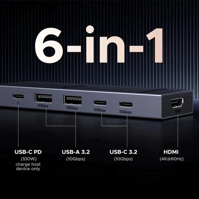 Alt view image 2 of 7 - UGREEN Revodok Pro 6-in-1 USB C Multiport Hub, 4K@60Hz HDMI, 10Gbps USB-A, 100W PD Charging Docking Adapter Compatible with MacBook Pro/Air, iPad Pro, ThinkPad, ROG Ally & All USB-C Laptops