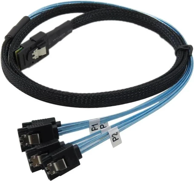 Alt view image 2 of 5 - 0.5m Braided SFF-8087 36Pin to 4×7Pin SATA Fanout Cable, Internal Mini SAS Breakout Cable with Nylon Braided Jacket for Server RAID Controller & Hard Drive Backplane