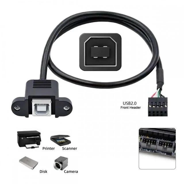 Alt view image 5 of 7 - USB 2.0 Motherboard 9/10Pin Header to Type-B Female Panel Mount Cable with Lock Nuts for Industrial Equipment Chassis