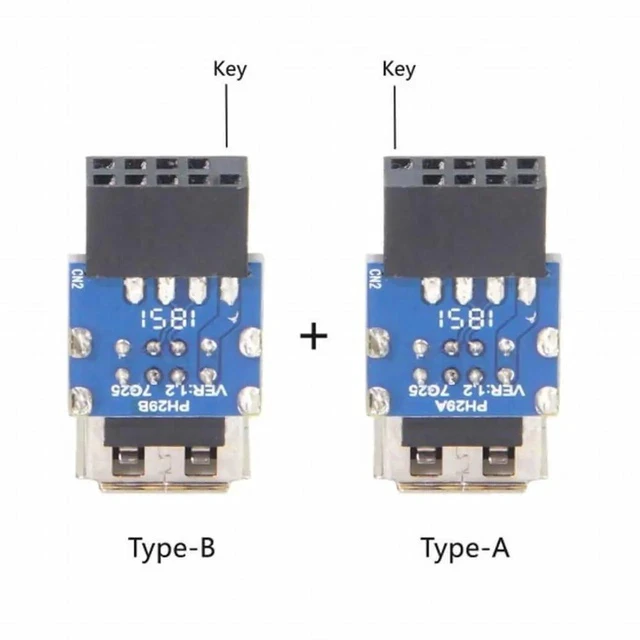 Alt view image 5 of 7 - 2-Pack Vertical 9/10Pin Motherboard Header to Dual USB 2.0 Female Adapter, Internal Mainboard USB 2.0 Front Panel Converter for DIY PC Cases