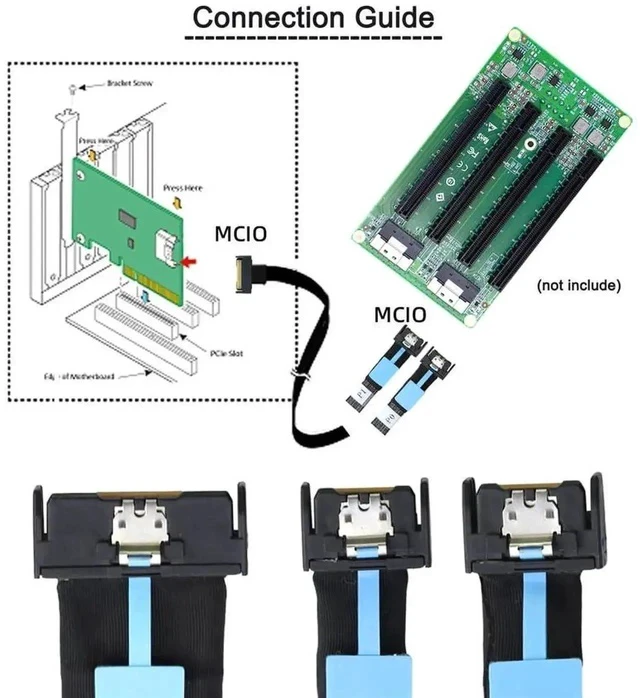 Alt view image 7 of 7 - PCIe 5.0 MCIO STR 74Pin 8i Male to Dual 38Pin MCIO Male Splitter Extension Cable, 50cm Mini Cool Edge IO Data Cable