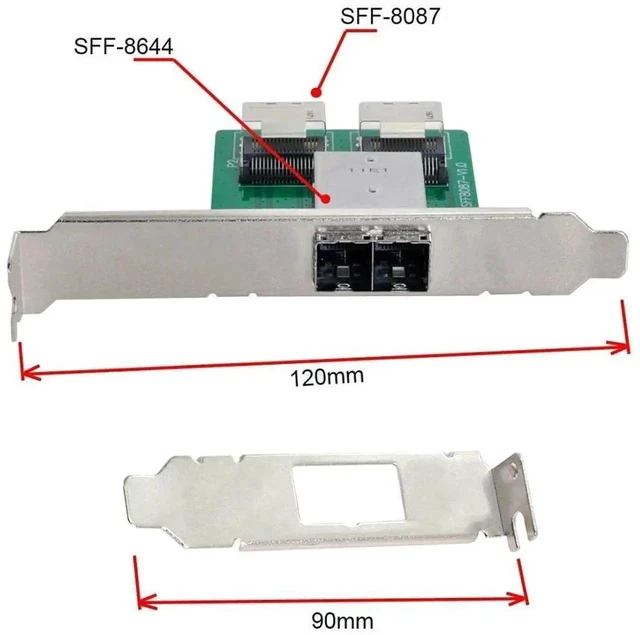 Alt view image 2 of 7 - Mini SAS 2 SFF-8644 to Dual SFF-8087 Internal HD Storage Adapter Card with Bracket, Server RAID Controller Data Converter for HDD SSD Disk Array