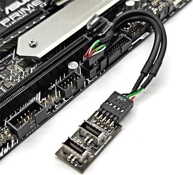 Main image of Motherboard USB 2.0 9Pin Header to Dual USB 3.2 Type-E Key-A Front Panel Splitter Cable, 6 Inch Internal Extension Adapter, 9Pin Header to 2 USB 3.2 Type-E Motherboard Connectors