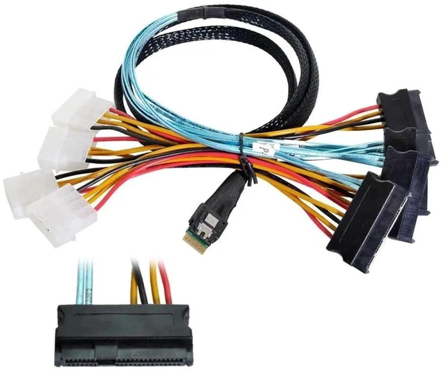 Alt view image 3 of 7 - SFF-8654 4i 38Pin PCIe 4.0 Slimline SAS Fanout Cable, SFF-8654 Host to 4×SFF-8482 29Pin SAS Hard Drive Conversion RAID Cable for Server Storage