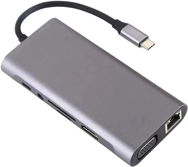 Alt view image 5 of 7 - 11-in-1 USB C Multiport Hub Adapter with Gigabit Ethernet, 100W PD Charging, 4K HDMI, VGA, SD/TF Card Reader, 4×USB3.0 & 3.5mm Audio Mic Jack, Compatible with MacBook, Chromebook & All USB-C Laptops