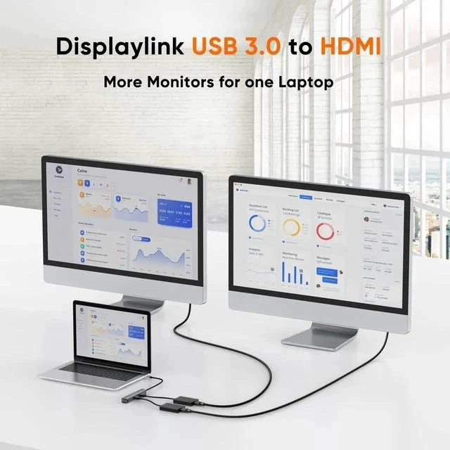 Alt view image 2 of 6 - USB 3.0 to HDMI Adapter Built-in DisplayLink Chip, External USB Graphics Video Converter, Black Multi-Monitor Display Extender Compatible with Windows 11/10 & macOS