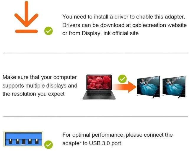 Alt view image 5 of 6 - USB 3.0 to HDMI Adapter Built-in DisplayLink Chip, External USB Graphics Video Converter, Black Multi-Monitor Display Extender Compatible with Windows 11/10 & macOS