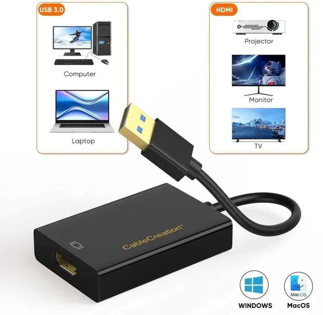 Alt view image 6 of 6 - USB 3.0 to HDMI Adapter Built-in DisplayLink Chip, External USB Graphics Video Converter, Black Multi-Monitor Display Extender Compatible with Windows 11/10 & macOS