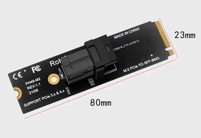 Main image of PH49-M2 M.2 M-Key PCIe 4.0 Adapter Card, 2280 NGFF M.2 to SFF-8643 / SFF-8639 U.2 NVMe Storage Converter, Compatible PCIe X4/X8/X16 Gen3.0/Gen4.0 Server Extension Dongle