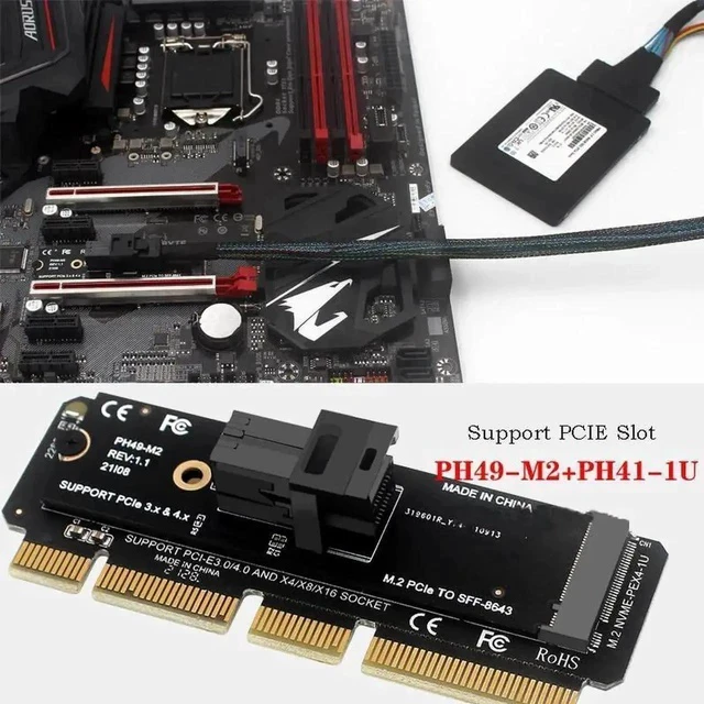 Alt view image 4 of 5 - PH49-M2 M.2 M-Key PCIe 4.0 Adapter Card, 2280 NGFF M.2 to SFF-8643 / SFF-8639 U.2 NVMe Storage Converter, Compatible PCIe X4/X8/X16 Gen3.0/Gen4.0 Server Extension Dongle