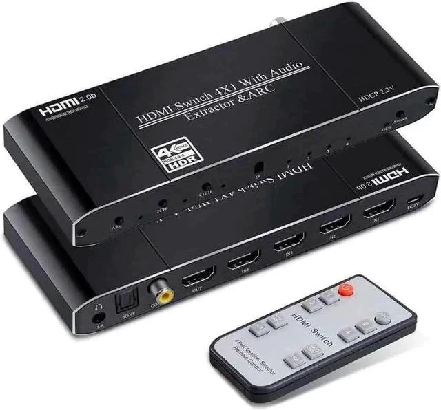 Main image of 4x1 HDMI Switch with Audio Extractor, 4 in 1 Out 4K HDMI Switcher Selector Box, Separate Optical Toslink + Coaxial + 3.5mm AUX Audio Output, Built-in EDID Management, IR Remote Control, Supports 4K UH
